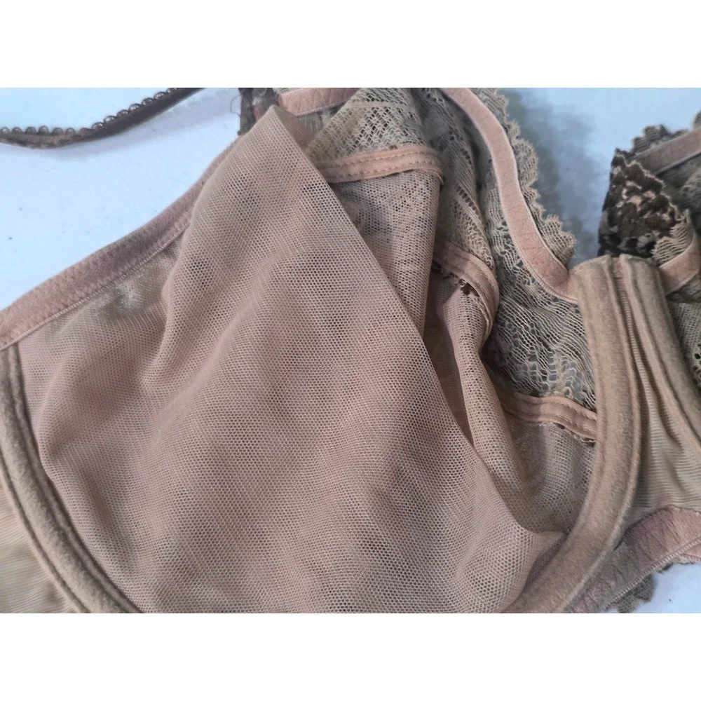 Wacoal‎ Womens Brown Floral Lace Mesh Underwire Full Coverage Bra Size 36DDD